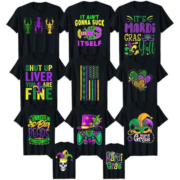 Homens camisetas Mardi Gras Lagostim Camiseta Mardi-Gras Desfile Outfit Beads Máscara Penas Roupas para Mulheres Homens Crianças Tee Tops G274J