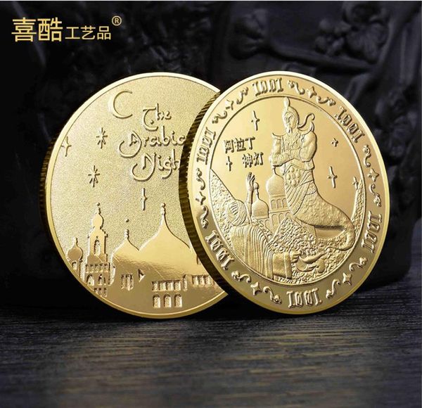 Artes e artesanato Mil One Night Commemorative Coin Fantasy Fairy Tale Aladdin Magic Lamp Medal