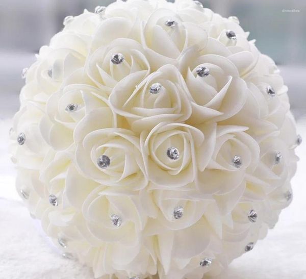 Flores de casamento lindo branco marfim buquê de flores de dama de honra noiva artificial buquês de cristal rosa