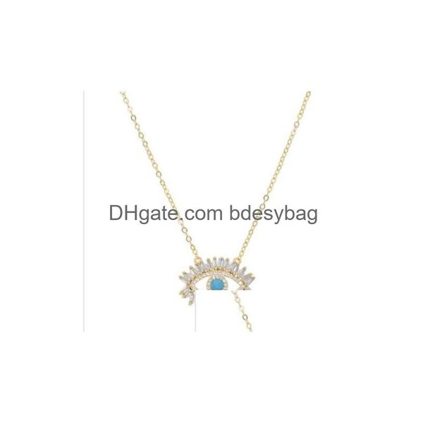 Chokers 8 Karat vergoldete türkische böse Augen-Halskette, glückliches Mädchen-Geschenk, Baguette-Zirkonia-Türkis-Geomstone-Top-Qualitäts-Schmucksache-Tropfen-DHBVC