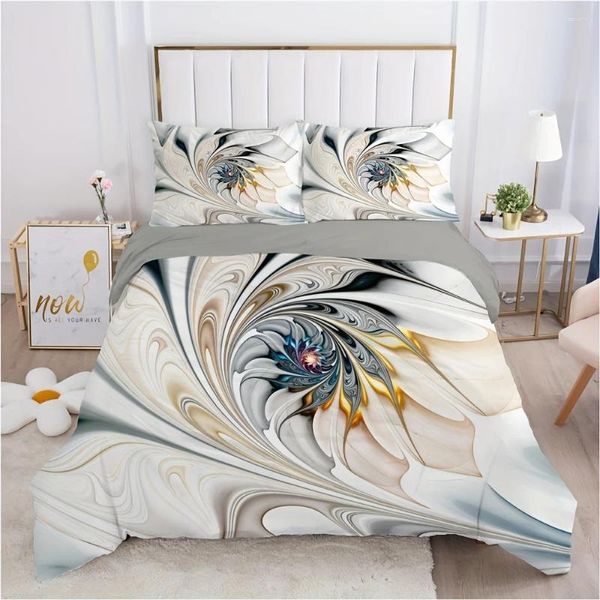 Conjuntos de cama 2/3pcs Conjunto de capa de edredão floral - 3D branco para dormitório e decoração de quarto Impressão de flor abstrata inclui