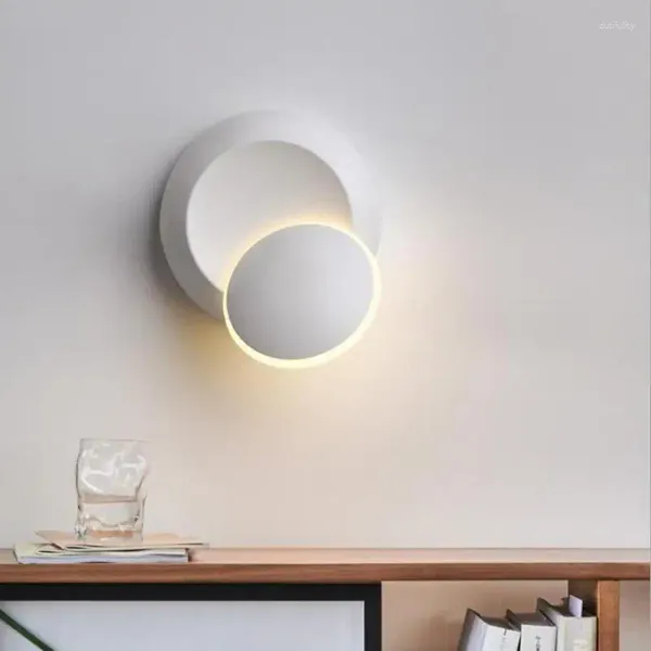 Lâmpadas de parede cabeceira eclipse lâmpada 360 girando preto branco decorativo led espelho luz sala de estar iluminação interior