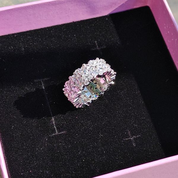 Choucong Marca Anillos de boda Joyería de lujo Plata de ley 925 Corte marquesa Topacio blanco CZ Diamante Moissanite Piedras preciosas Fiesta Mujeres Compromiso Anillo de flores Regalo