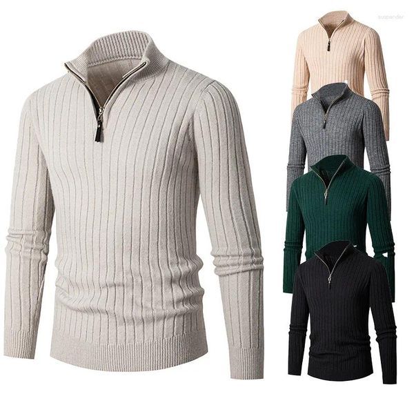 Maglioni da uomo per l'inverno Casual caldo collo alla coreana con cerniera slim fit pullover di lana lavorato a maglia top abbigliamento da uomo capispalla