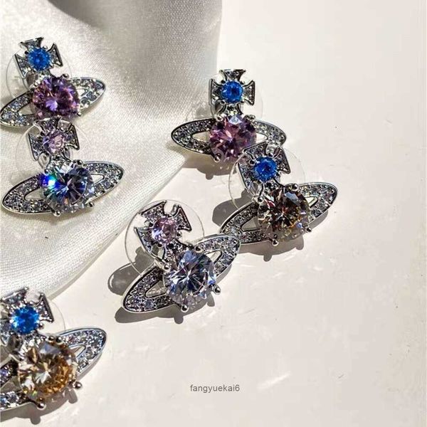 Vivian Ohrringe Western Empress Dowager Saturn Kristall Diamant Ohrringe Weibliche Mode Ohrringe Leichte Luxus Hochwertige Ohrringe Yang Mi Gleicher Stil