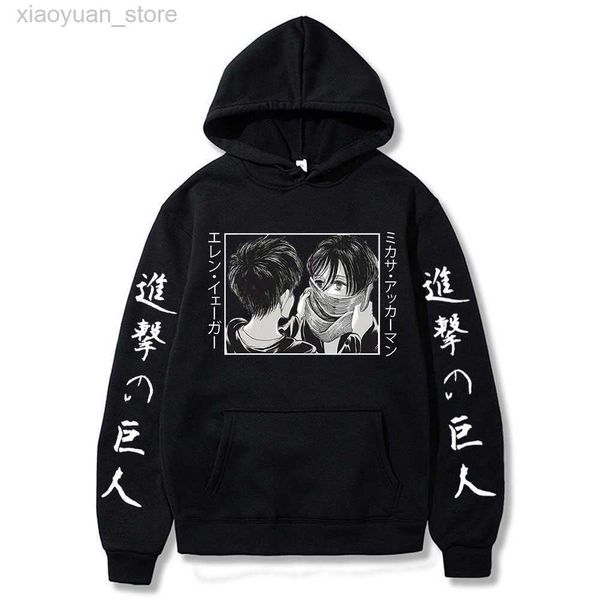 Felpe con cappuccio da uomo Felpe Anime Attack on Titan Mikasa Ackerman Eren Jaeger Felpa con cappuccio Casual manica lunga Harajuku Felpa Uomo Unisex Tuta Streetwear M230408