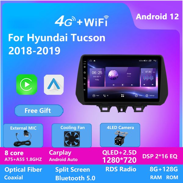 10 polegadas HD Video DVD Player para Hyundai Tucson 2018-2019 Com 4G GPS Bluetooth Radio Estéreo USB Controle