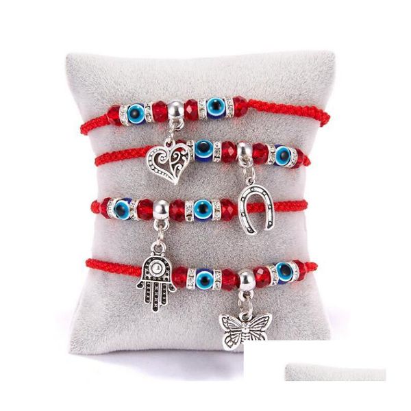 Charme Pulseiras Moda Red String Azul Turco Evil Eye Charme Pulseira Fio Hamsa Ferradura Coração Borboleta Dangle Charms Dhgarden DHS0R