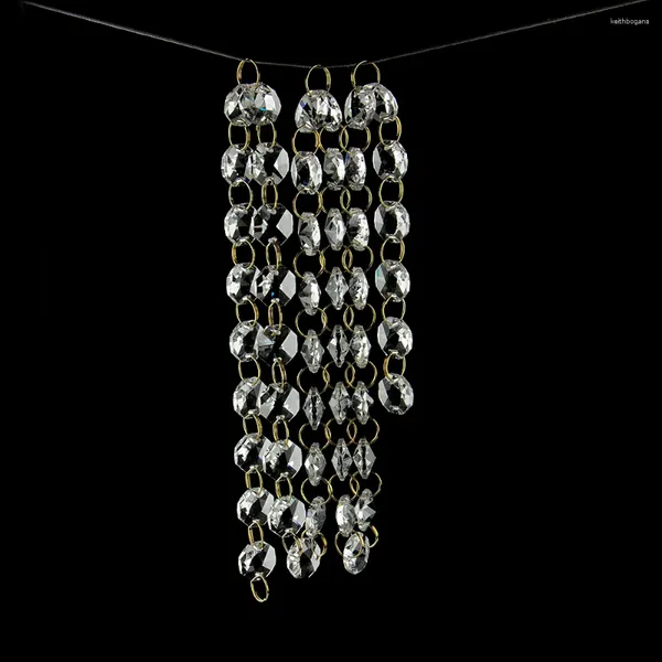 Lampadario di cristallo 1 metro 14 mm trasparente perline ottagonali catena appesa ghirlanda tenda da sposa filo porta finestra decorazione nastro bronzo anello dorato