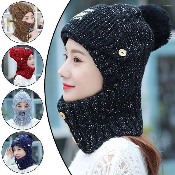 Berretti invernali cappello lavorato a maglia sciarpa protezioni per le orecchie addensare il calore passamontagna antivento maschera set 3 in 1 accessori da ciclismo per donna