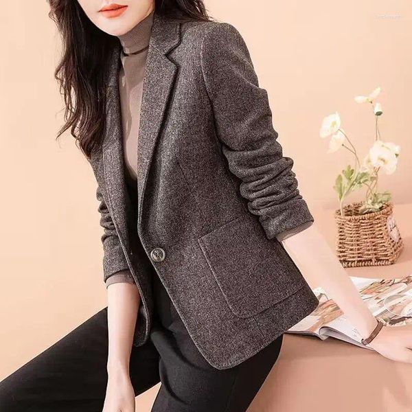 Ternos femininos blazer moda feminina design coreano chique simples manga longa turn-down colarinho casual senhora do escritório elegante jaqueta roupas
