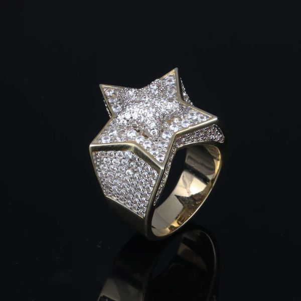 Designer di gioielli Amuse hiphop progetta all'ingrosso gioielli in ottone riempito d'oro 5A ghiacciato CZ stella grossi anelli d'oro per uomo donna
