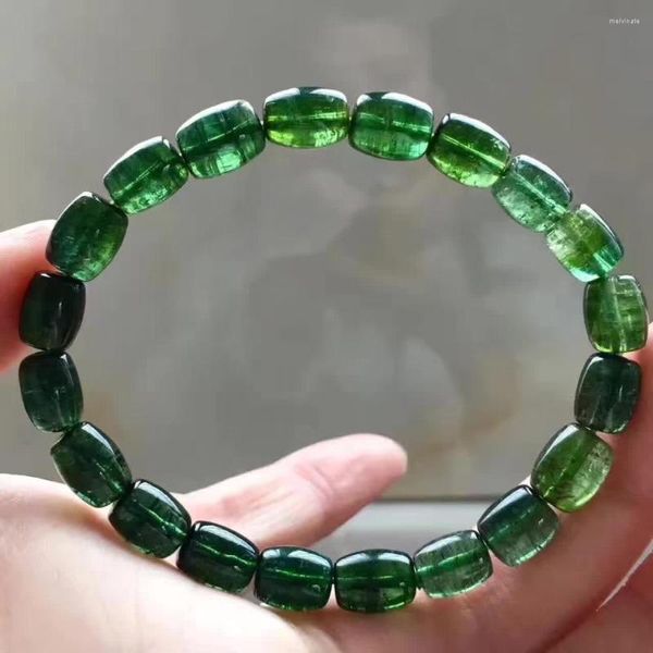 Strand echter natürlicher grüner Turmalin kristallklare Fassperlen Damenmode Armband 9x7mm