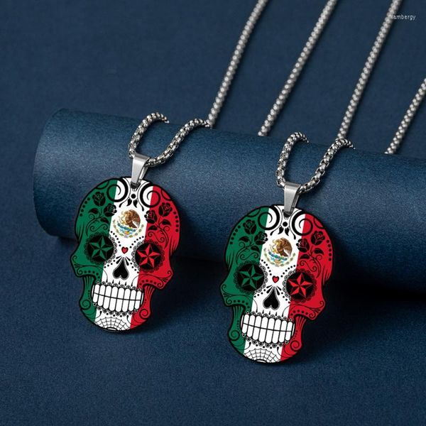 Colares pendentes Men Titanium Steel Skull Colar Honduras Canadá Lituânia Romênia América Peru México Japão Suécia Arábia Saudita Flag