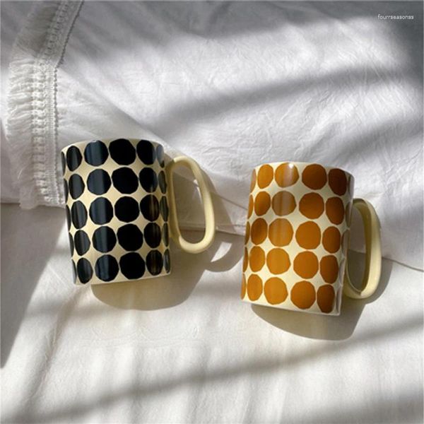 Canecas Ins Vintage Polka Dot Cerâmica Caneca Francesa Grande Capacidade Resistente a Alta Temperatura Café Café da Manhã Copo de Leite Casal Copos de Água