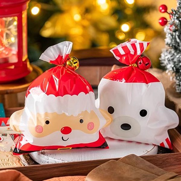 Christmas Toy LBSISI Life 25pcs Santa Bear Christmas Gift Bag For Candy Chocolate Cookie Nougat Biscuit Packing Gift Tree Zipper Bags 231107