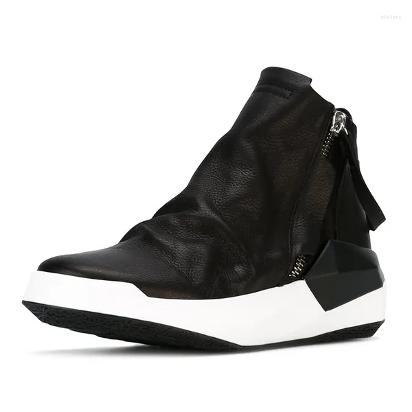 Stiefel 2023 Männer Schuhe High-Top Knöchel Luxus Trainer Echtes Leder Sneaker Winter Casual Marke Männlich Zip Schwarz