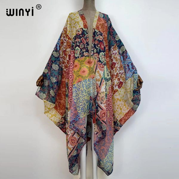 Mulheres Swimwear WINYI Verão Sexy Ver Longo Kimono Kaftan Ponto Beachwear Solto Cardigan Mulheres Festa Praia Maiô Cover Up Outdoor Robe 230408