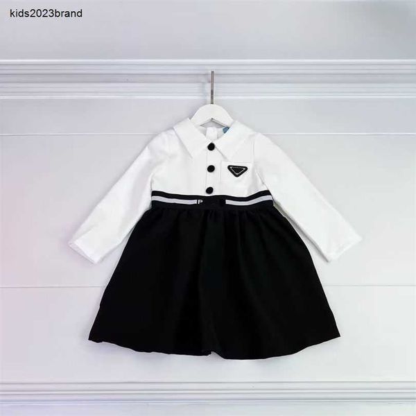 New Kids Girls autunno Stampa Lettera abiti in cotone maniche lunghe colletto rovesciato abito da principessa in pizzo bianco marrone designer