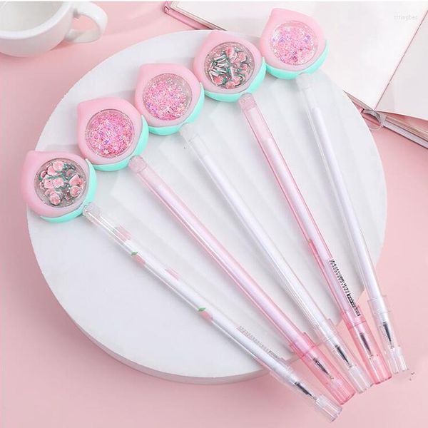 1 Stück Kawaii Pfirsich 0,38 mm schwarze Tinte Gelstift kreative Pailletten Mückenschutz Zeichen schreiben Schule Büromaterial