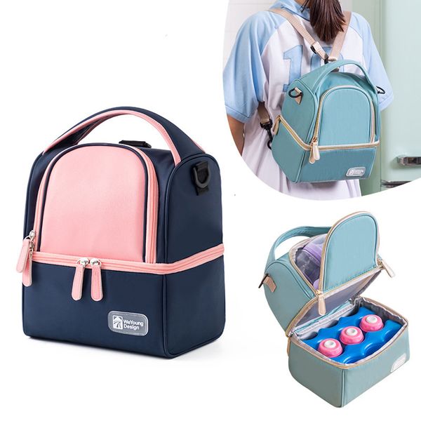 Ice PacksIsothermic Bags Portable Double Layer Cooler Lunch Bag Oxford Cloth Thermal Insulated Picknick Food Bento Tote Container Mommy for Women Kids 230407