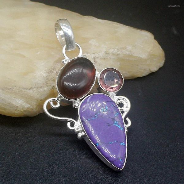 Anhänger Halsketten Hermosa Schmuck Edelstein Mosaik Jaspis Amethyst Silber Farbe Charm Halskette für Frauen Geschenke 20234728