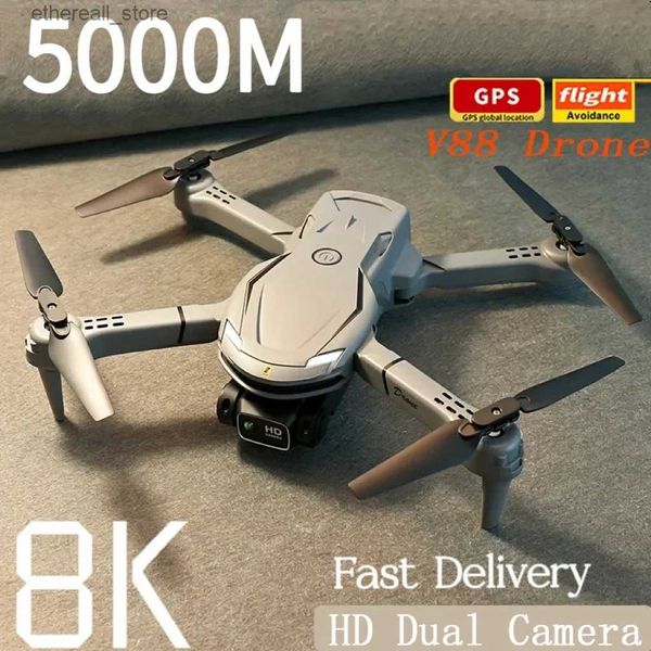 Drones V88 Drone 8K HD Câmera Dupla Profissional Obstáculo Evitar Fotografia Aérea GPS Fluxo Óptico Brushless Quadcopter RC 5000M Q231108