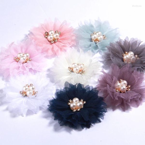 Fiori decorativi 100 pezzi 6,5 cm 2,5 pollici centro perla fatto a mano fai da te tessuto artificiale per accessori per capelli scarpe eleganti cappello decorazione di nozze