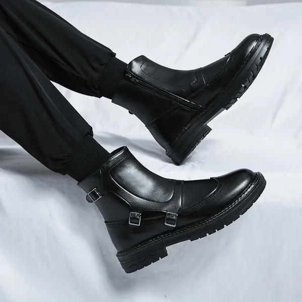 Сапоги зимние черные с высоким берцем мужские на шнуровке для отдыха универсальные повседневные нескользящие трендовые резиновые мужские ботинки на плоской подошве