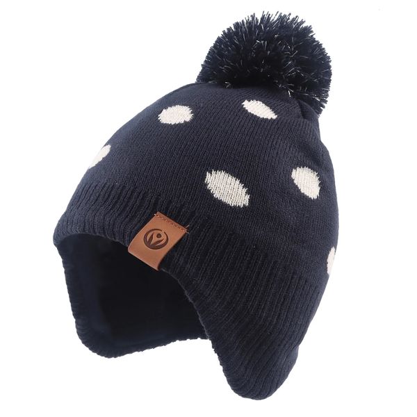 Chapéus Chapéus Outono Meninas Earflap Beanie Inverno Crianças Chapéu De Malha Inverno Crianças Chapéu Com Pompom Clássico Dot Estilo Bonnet Criança Cap 231108