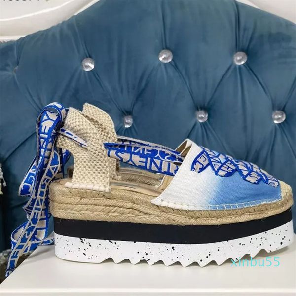 Canvas Plateau Espadrilles Schnür-Slingback-Schuhe JUTE Sommer-Strand-Flats Keilsandalen handgemachter Schuh für Damen lässig