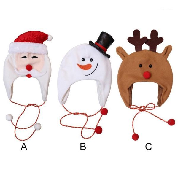 Noel Süslemeleri Noel Baba/Snowman/Ren geyiği şapka sevimli çizgi film Noel kapağı Kadınlar ve erkekler yılı şenlikli parti malzemeleri1
