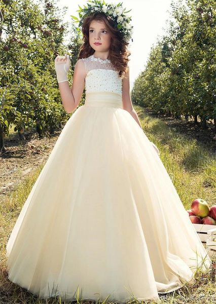 Vestidos de menina elegantes, rendas de tule, flor, casamento, pérolas fofas, crianças, primeira comunhão, princesa, festa de aniversário, vestidos de baile