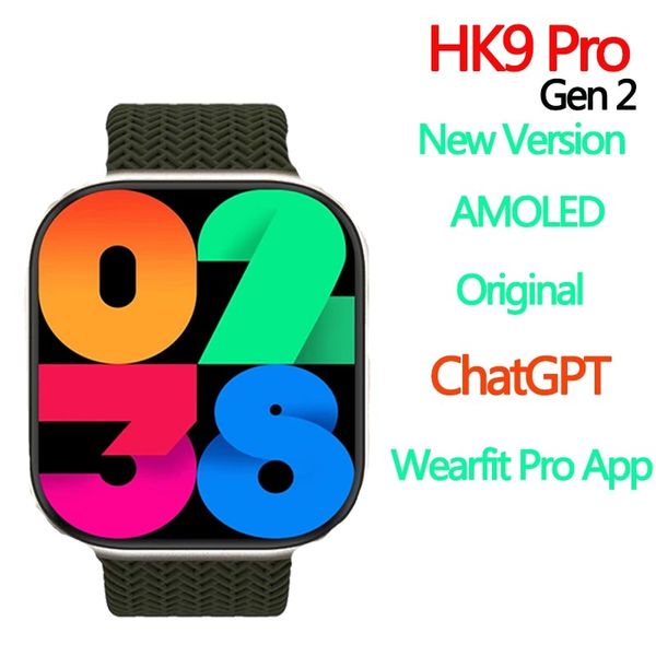 HK9 Pro Gen 2 ChatGPT AMOLED Smart Watch Strap Lock Ricarica wireless Chiamata Bluetooth Serie da uomo 8 NFC Smartwatch da donna 202