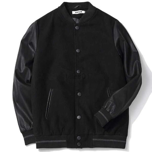 Мужские куртки VIANKANI Школьная форма Мужчины Черные кожаные рукава Университетская куртка для колледжа Стеганое бейсбольное пальто Letterman Plus Размер S-6XLzln231108