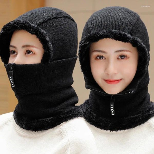 Berets Schal Einteilige Hut Männer Frauen Winter Gepolsterte Dicke Warme Hals Set Kappe Jugend Wolle Koreanische Flut Stricken