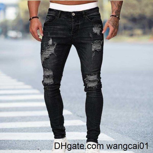 Jeans masculinos outono jeans skinny preto jeans rasgados jeans ma casual ho street hip hop slim calça jeans de moda de moda calça de jogger 2022 novo 0408h23