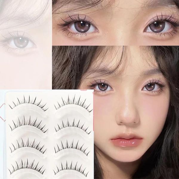 Falsche Wimpern, 5 Paar, natürliche Manga-Wimpern, Fischschwanzstreifen, weich, bequem, dünn, transparent, Stiel, kleiner Teufel, koreanisches Make-up