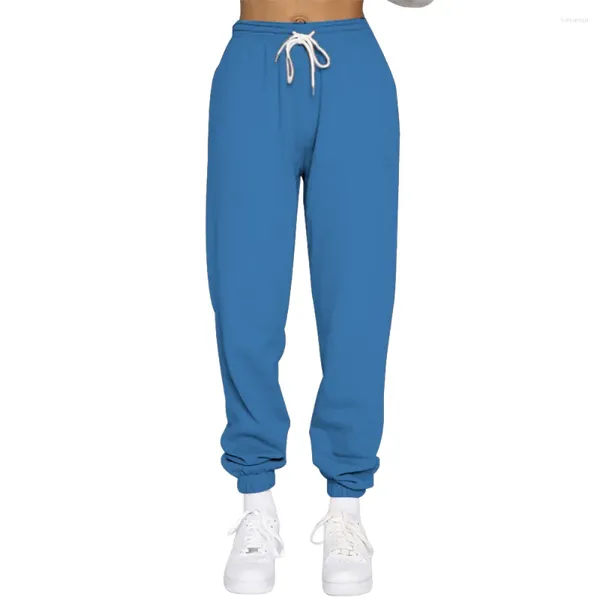 Calças femininas moda esportes outono inverno quente cintura elástica harem casual cor sólida rendas leggings calças