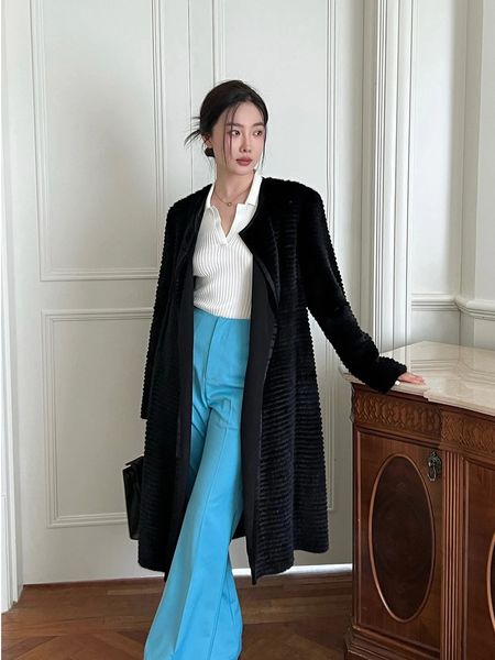 Pele feminina do falso hdhohr 2023 de alta qualidade natural casaco de pele de vison tricô casacos moda quente inverno jaquetas genuínas feminino 231108