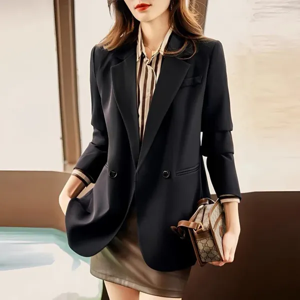 Ternos femininos blazers mulheres vintage casaco maduro suave projetado sólido duplo breasted jaqueta manga longa senhora do escritório básico chique outerwear