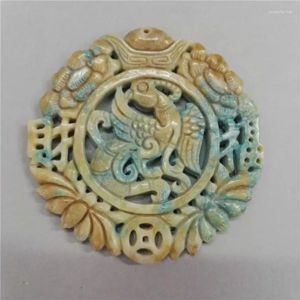 Anhänger Halsketten Charms Chinesische alte gelbe Steinskulptur Schnitzkunst Muster für Halskette DIY Handwerk Schmuck Heimdekoration