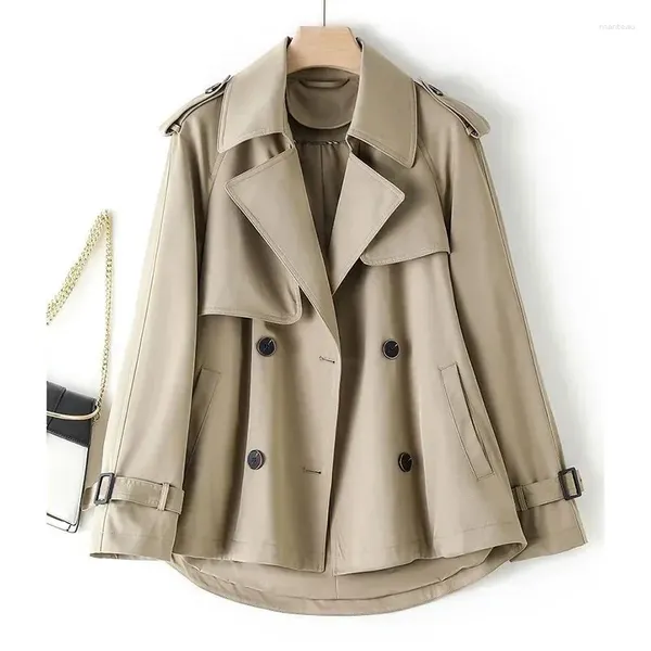 Mulheres Trench Coats Mulheres Windbreaker Primavera Outono Khaki Rosa Casaco Solto Feminino Double-Breasted Curto Outerwear Roupas N112