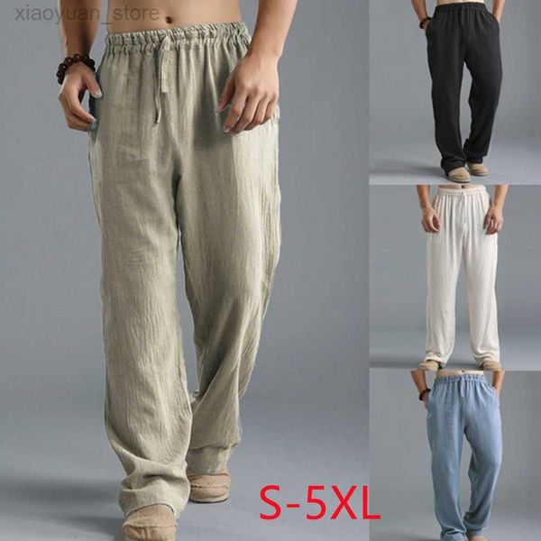 Erkekler Pantolon Mens Yaz Sıradan Pamuk Keten Gevşek Çizme Yoga Pantolon Pantolon Erkekler Giyim Pantalones De Hombre Mens Pants M230408
