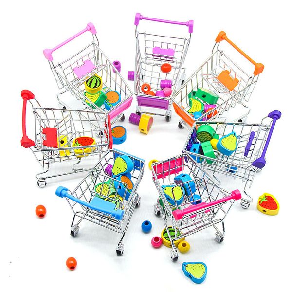 Novo criativo mini crianças handcart simulação pássaro papagaio hamster brinquedo pequeno supermercado compras utilitário carrinho fingir jogar brinquedos carrinhos ccj3023