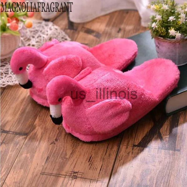 Chinelos de inverno super animal sapatos engraçados para homens e mulheres quentes fundo macio casa interior piso flamingo chinelos peludos rasos j231108