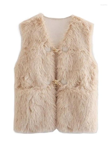 Gilet da donna Y2K Gilet di pelliccia artificiale Giacca invernale di media lunghezza con cappotto solido senza maniche alla moda Top gilet Capispalla