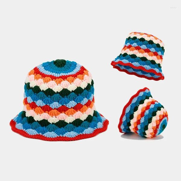 Berets Japonês Literatura e Arte Nicho Crochê Malha Bacia Chapéu Outono Inverno Moda Feminina Quente Versátil Bucket Cap