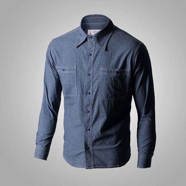 Camisas casuais masculinas Segunda Guerra Mundial Reprodução Vintage US Navy Denim Chambray Work Shirt Masculino Deadly Practical 230408