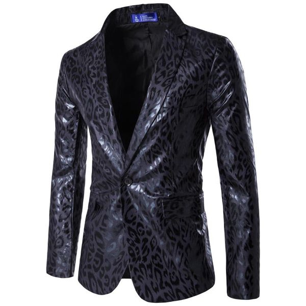 Ternos masculinos Blazers 2023 Men Blazer Fashion Sexy elegante leopardo impressão Night Club Party Long Sleeve One Button Jackets for Groomsman